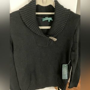 Lauren Ralph Lauren Black Cotton Collared Sweater
